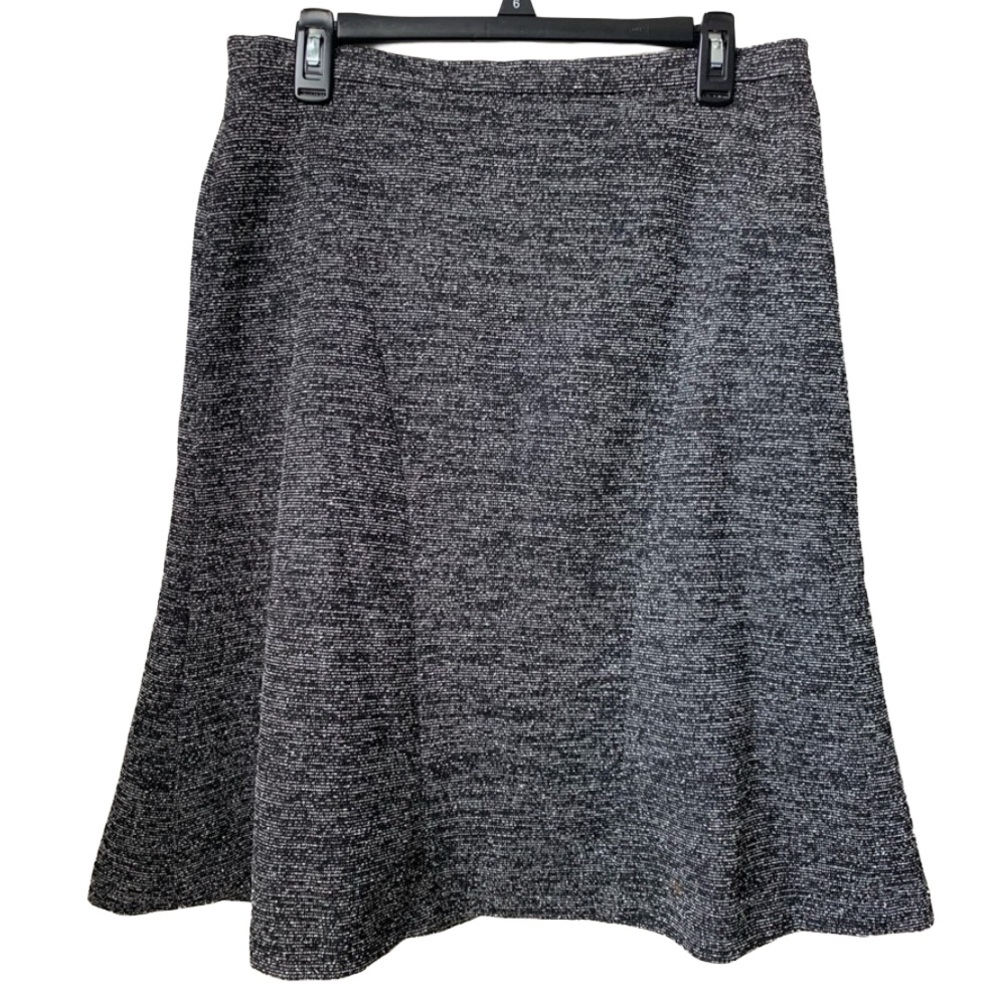 JONES STUDIO Women’s Black White Tweed Lined Back Zipper Flare Midi Skirt